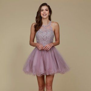 NEW SHORT TULLE BABY DOLL SLEEVELESS EMBALLISHED SEQUIN DRESS WITH ZIP NX B652